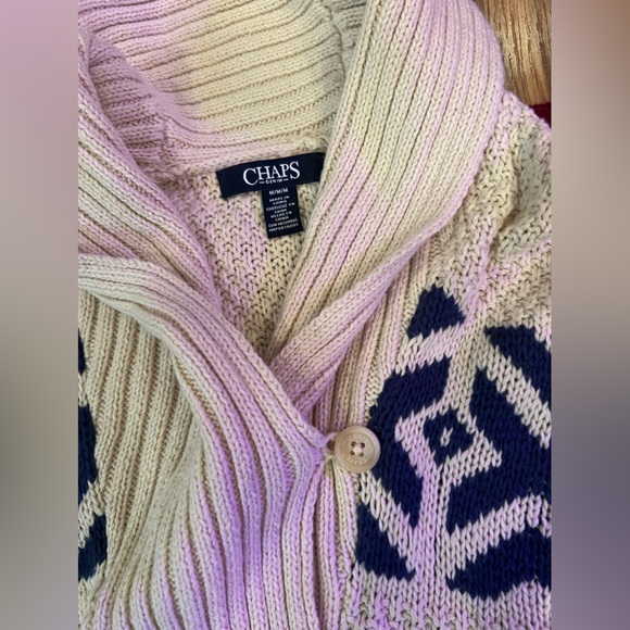 Women's Chaps Knitted Sweater Size medium Blue Maroon Cream - Picture 2 of 5